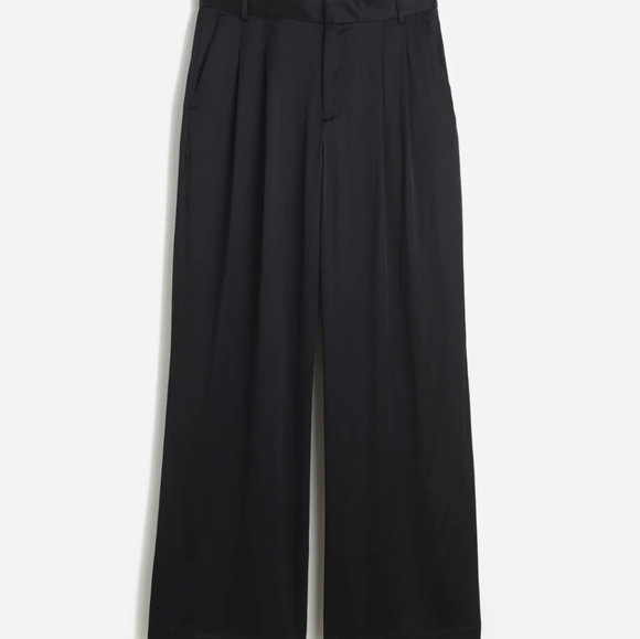 NEW Madewell The Harper Super Wide Leg Black Stretch Satin Trousers - Picture 3 of 9